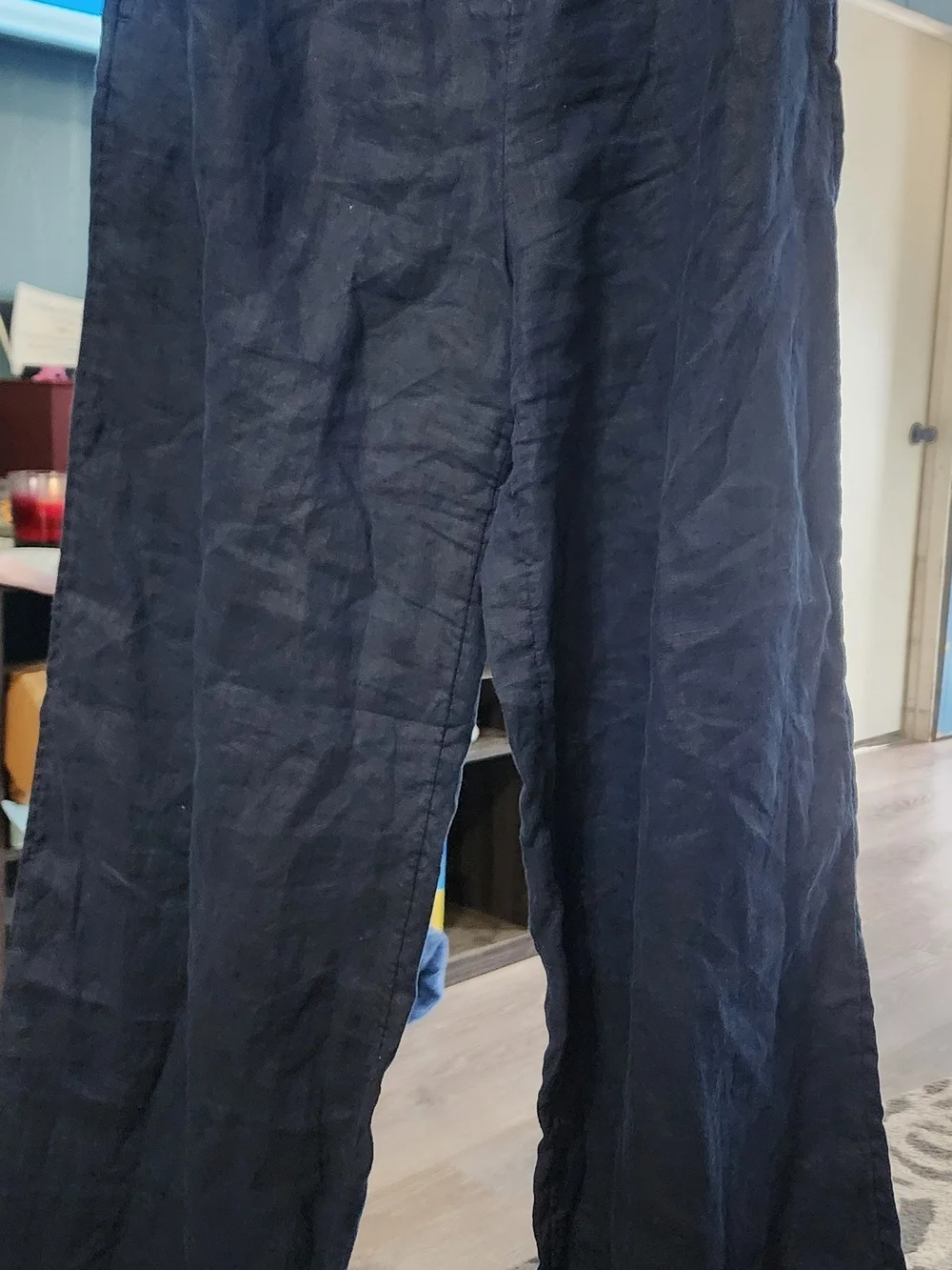 H&M Navy Wide Leg Linen-Blend Pants Sz SMALL
